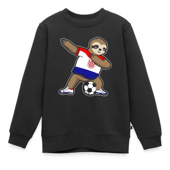 Fußballfan Faultier Fußball Kroatien - Kinder Premium Organic Sweatshirt - Schwarz - Vorne - AI Model Kid Female (0cm)