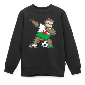 Fußballfan Faultier Fußball Wales - Kinder Premium Organic Sweatshirt - Schwarz - Vorne - AI Model Kid Female (0cm)
