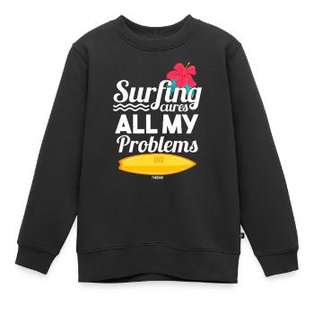 Surfboard - Kids Premium Organic Sweatshirt - black - Front - AI Model Kid Female (0cm)