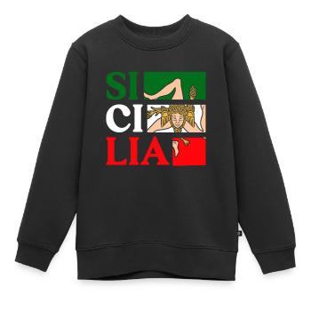 Sizilien flagge Sizilien Palermo Italien - Kinder Premium Organic Sweatshirt - Schwarz - Vorne - AI Model Kid Female (0cm)