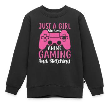 5 Juste une fille qui aime les jeux d’anime et les croquis - Sweat Premium enfant bio - noir - Devant - AI Model Kid Female (0cm)