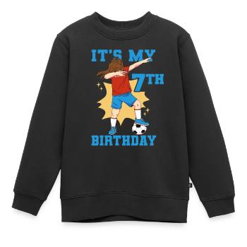 7ème anniversaire C’est mon 7ème anniversaire Football Girl - Sweat Premium enfant bio - noir - Devant - AI Model Kid Female (0cm)