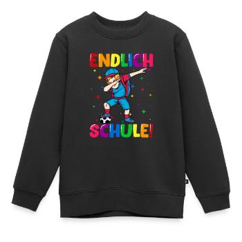 Endlich Schule Fußball Einschulung Schulkind - Kinder Premium Organic Sweatshirt - Schwarz - Vorne - AI Model Kid Female (0cm)