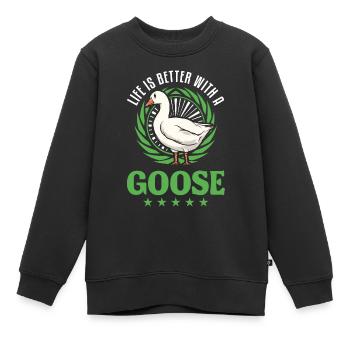Life is better with a Goose Goose Breeder Goose - Kids Premium Organic Sweatshirt - black - Front - AI Model Kid Female (0cm)