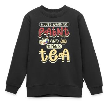 Peindre et boire du thé - Sweat Premium enfant bio - noir - Devant - AI Model Kid Female (0cm)