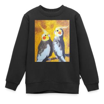 Nymphensittich Pärchen Gustav Klimt Style - Kinder Premium Organic Sweatshirt - Schwarz - Vorne - AI Model Kid Female (0cm)