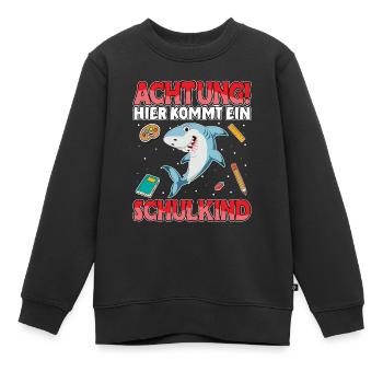 Achtung hier kommt ein Schulkind Hai Schule - Kinder Premium Organic Sweatshirt - Schwarz - Vorne - AI Model Kid Female (0cm)