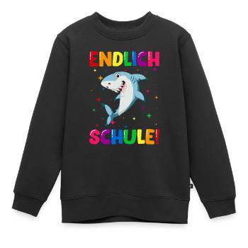 Endlich Schule Hai Einschulung Schulkind - Kinder Premium Organic Sweatshirt - Schwarz - Vorne - AI Model Kid Female (0cm)