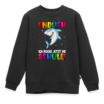 Endlich ich rocke jetzt die Schule Hai - Kinder Premium Organic Sweatshirt - Schwarz - Vorne - AI Model Kid Female (0cm)
