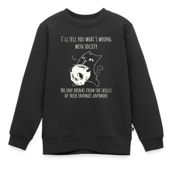 Trink aus dem Schädel deines Feindes Lustige Katze - Kinder Premium Organic Sweatshirt - Schwarz - Vorne - AI Model Kid Female (0cm)