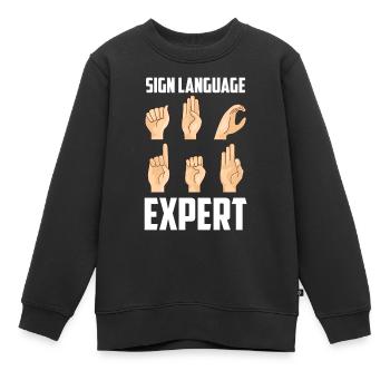 Gebärdensprache Experte Awareness Gestik Gebärden - Kinder Premium Organic Sweatshirt - Schwarz - Vorne - AI Model Kid Female (0cm)