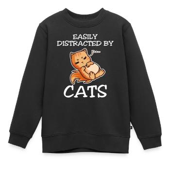 Facilement distrait par les chats - Sweat Premium enfant bio - noir - Devant - AI Model Kid Female (0cm)