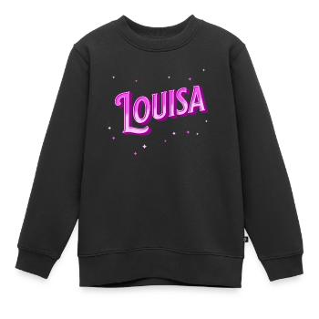 Louisa nom personnalisé - Sweat Premium enfant bio - noir - Devant - AI Model Kid Female (0cm)