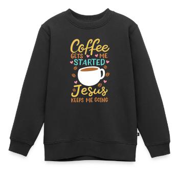 Jesus / Kaffee: Bibel Verse - Kinder Premium Organic Sweatshirt - Schwarz - Vorne - AI Model Kid Female (0cm)