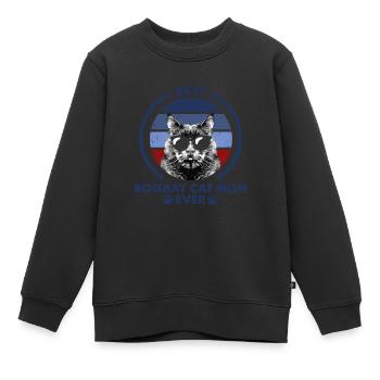 Maman chat - Bombay Cat - Sweat Premium enfant bio - noir - Devant - AI Model Kid Female (0cm)
