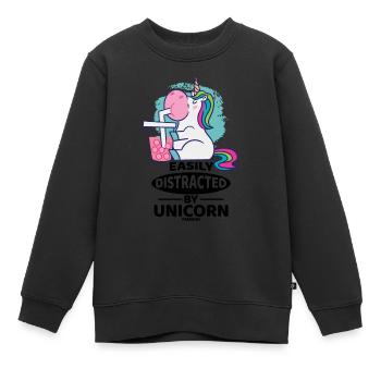 Facilement distrait par la licorne - Sweat Premium enfant bio - noir - Devant - AI Model Kid Female (0cm)