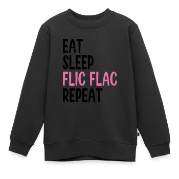 Eat Sleep Flic Flac Repeat- Gymnaste Cheerleading - Sweat Premium enfant bio - noir - Devant - AI Model Kid Female (0cm)