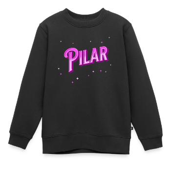 Nom Pilar personnalisé - Sweat Premium enfant bio - noir - Devant - AI Model Kid Female (0cm)