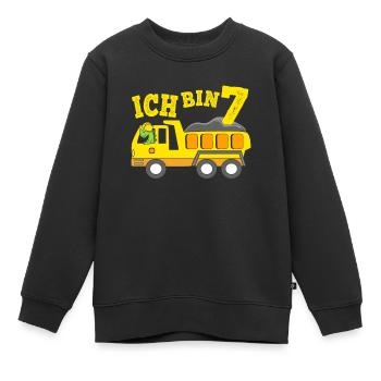 Geburtstagsgeschenk 7. Geburtstag Dino Kipplaster - Kinder Premium Organic Sweatshirt - Schwarz - Vorne - AI Model Kid Female (0cm)