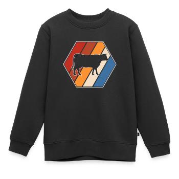 Kuh Rind Retro - Kinder Premium Organic Sweatshirt - Schwarz - Vorne - AI Model Kid Female (0cm)