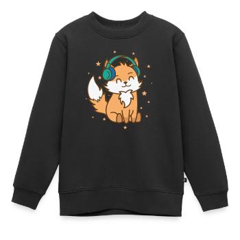 Fuchs hört Musik Natur Tier Zoo Umwelt - Kinder Premium Organic Sweatshirt - Schwarz - Vorne - AI Model Kid Female (0cm)