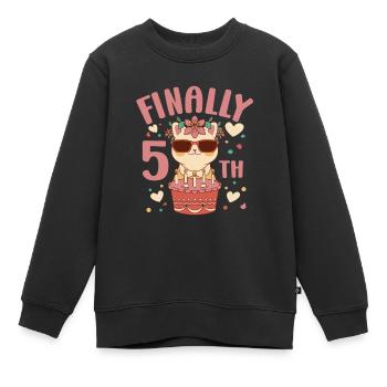 5th Birthday Girl Cat 5 Years Old Bday Party - Kids Premium Organic Sweatshirt - black - Front - AI Model Kid Female (0cm)