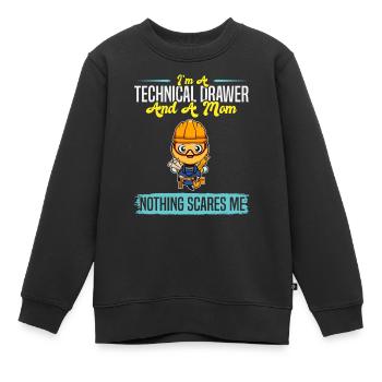 Je suis un dessinateur technique et une maman rien ne me fait peur - Sweat Premium enfant bio - noir - Devant - AI Model Kid Female (0cm)