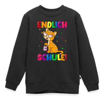 Endlich Schule Kätzchen Einschulung Schulkind - Kinder Premium Organic Sweatshirt - Schwarz - Vorne - AI Model Kid Female (0cm)