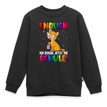 Endlich ich rocke jetzt die Schule Kätzchen - Kinder Premium Organic Sweatshirt - Schwarz - Vorne - AI Model Kid Female (0cm)