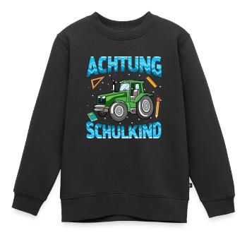 Einschulung Achtung Schulkind Geschenk Traktor - Kinder Premium Organic Sweatshirt - Schwarz - Vorne - AI Model Kid Female (0cm)