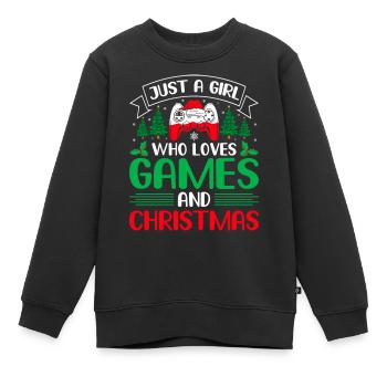 Juste une fille qui aime les jeux et Noël - Sweat Premium enfant bio - noir - Devant - AI Model Kid Female (0cm)