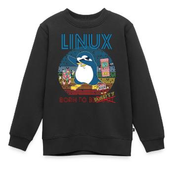 Retro Gamer Linux né pour être Root Geek Admin Pengu - Sweat Premium enfant bio - noir - Devant - AI Model Kid Female (0cm)
