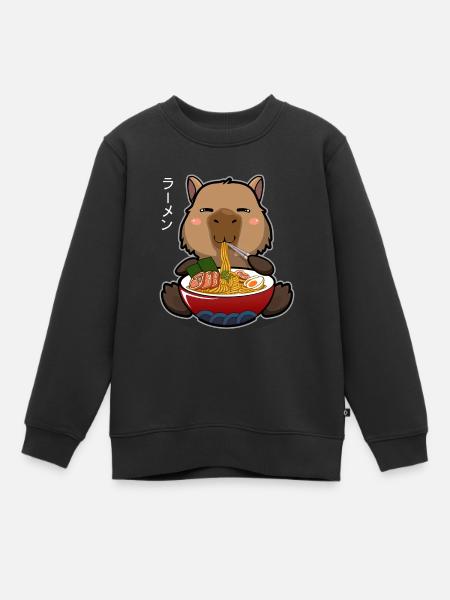 Kawaii Capybara isst Ramen aus einem Ramen Bowl Wortspiel - Kinder Premium Organic Sweatshirt - Schwarz