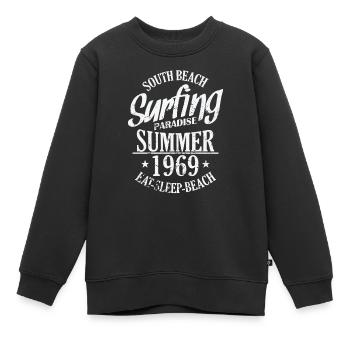 South Beach Surfing Paradise Été 1969 Surf - Sweat Premium enfant bio - noir - Devant - AI Model Kid Female (0cm)