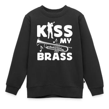Le trompettiste Pun Kiss My Brass - Sweat Premium enfant bio - noir - Devant - AI Model Kid Female (0cm)