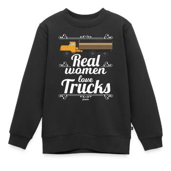 Les vraies femmes adorent les camions - Sweat Premium enfant bio - noir - Devant - AI Model Kid Female (0cm)