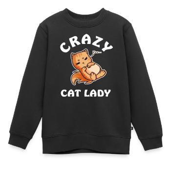 Crazy Cat Lady - Sweat Premium enfant bio - noir - Devant - AI Model Kid Female (0cm)