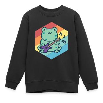 Netter Gitarrist-Frosch-Gitarren-Rockgitarren-Musi - Kinder Premium Organic Sweatshirt - Schwarz - Vorne - AI Model Kid Female (0cm)