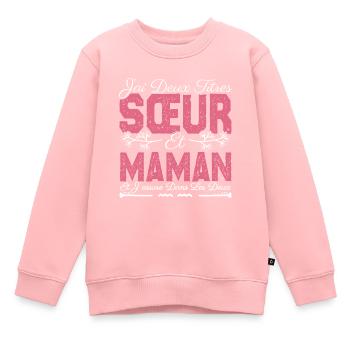 J'ai deux titres Sœur et maman. Cadeau soeur . - Sweat Premium enfant bio - rose - Devant - AI Model Kid Female (0cm)