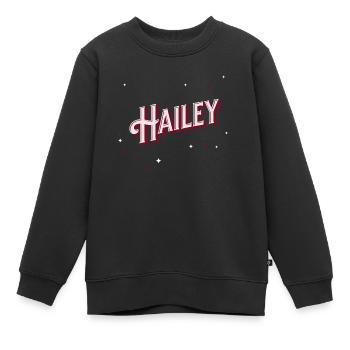 Prénom Hailey personnalisé - Sweat Premium enfant bio - noir - Devant - AI Model Kid Female (0cm)
