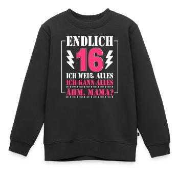 Endlich 16 - Kinder Premium Organic Sweatshirt - Schwarz - Vorne - AI Model Kid Female (0cm)