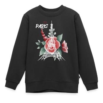 Paris-Liebes-Rosen-Eiffelturm-Andenken-Frankreich- - Kinder Premium Organic Sweatshirt - Schwarz - Vorne - AI Model Kid Female (0cm)
