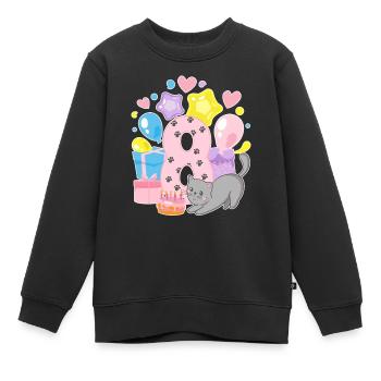 Chemise d’anniversaire Chaton enfin fille de 8 ans - Sweat Premium enfant bio - noir - Devant - AI Model Kid Female (0cm)