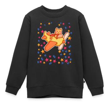 Pilote de chat dans le ciel étoilé - Sweat Premium enfant bio - noir - Devant - AI Model Kid Female (0cm)