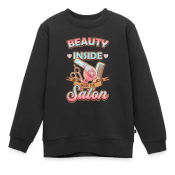 La beauté vient de l’intérieur du salon de coiffure - Sweat Premium enfant bio - noir - Devant - AI Model Kid Female (0cm)