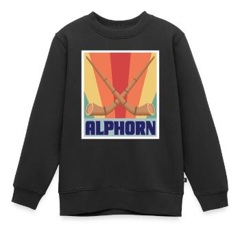 Alphorn Instrument de Musique Rétro en Suisse Alpen Sou - Sweat Premium enfant bio - noir - Devant - AI Model Kid Female (0cm)