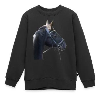 Pferdekopf eines Rappen mit Trense - Kinder Premium Organic Sweatshirt - Schwarz - Vorne - AI Model Kid Female (0cm)