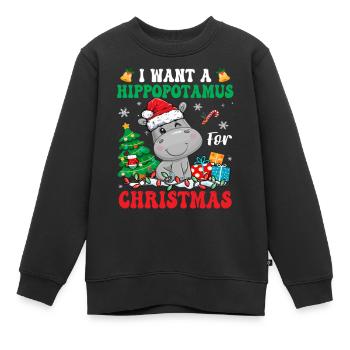 I Want A Hippopotamus For Christmas Lights Santa - Kinder Premium Organic Sweatshirt - Schwarz - Vorne - AI Model Kid Female (0cm)
