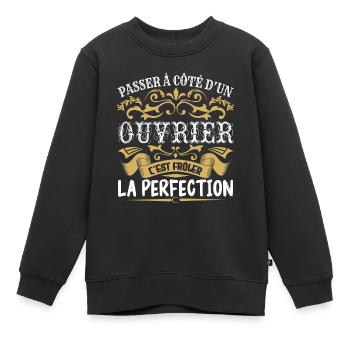 Le Meilleur Ouvrier | Ouvrier à la perfection - Sweat Premium enfant bio - noir - Devant - AI Model Kid Female (0cm)