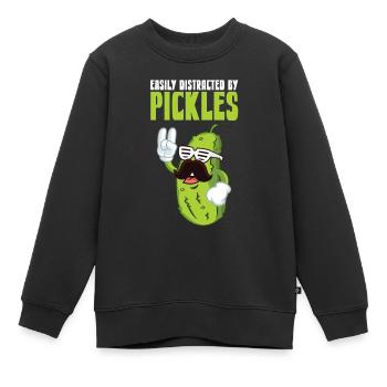 Facilement distrait par les cornichons - Sweat Premium enfant bio - noir - Devant - AI Model Kid Female (0cm)
